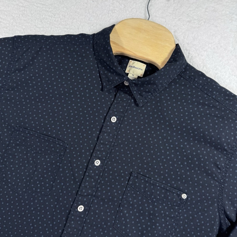 GH Bass & Co Shirt Mens‎ XL Navy Blue With Stars Long Sleeve USA Patriotic